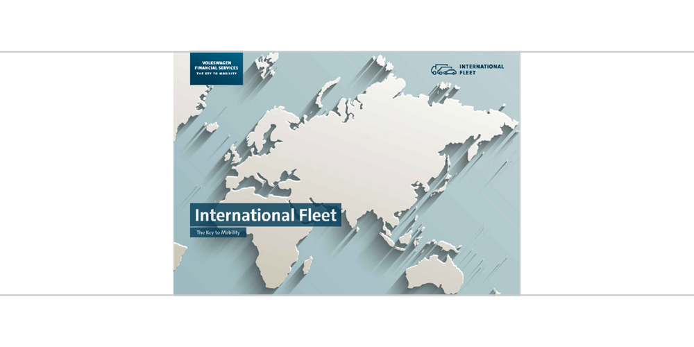 Anzeigenmotiv mit der Weltkartevon Volkswagen Finacial Services mit dem Claim "International Fleet"